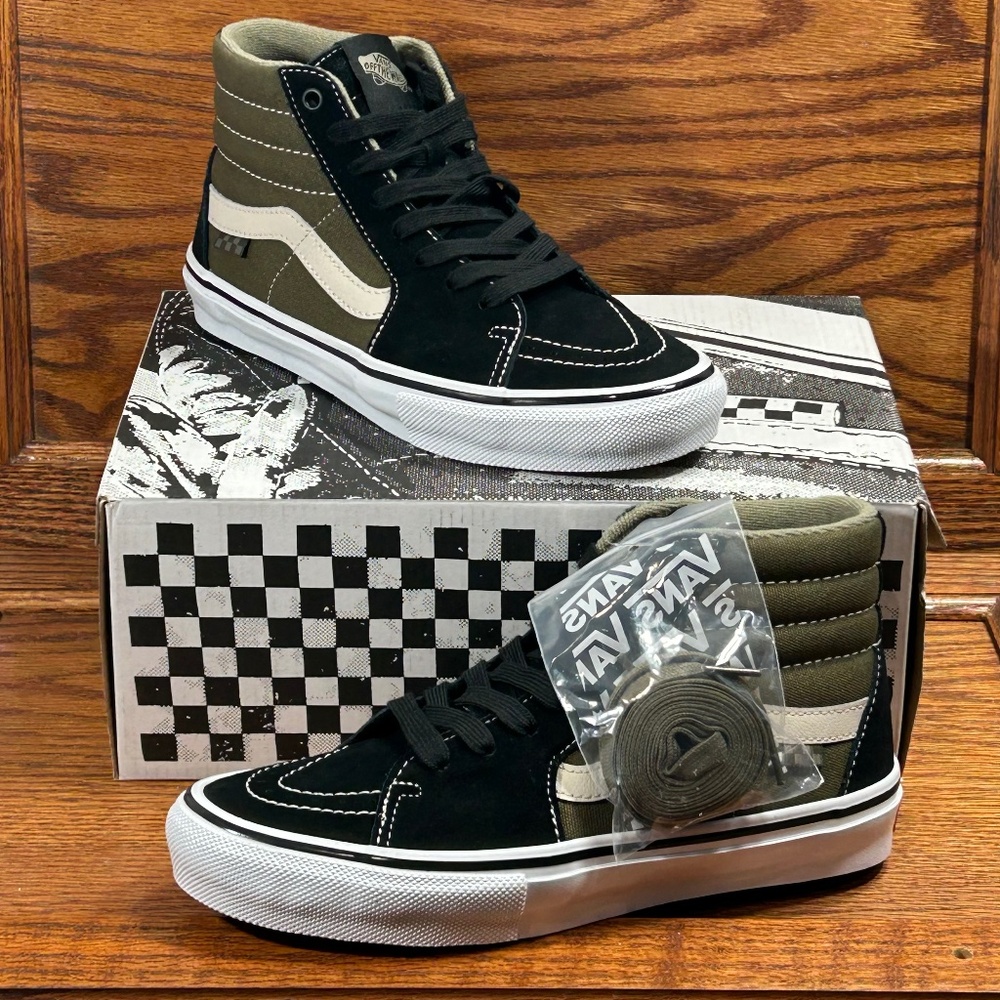 Vans Skate Sk8-Hi Black Olive Green High Top Skate Shoes VN0A5FCCBKA Mens 6.5‎
